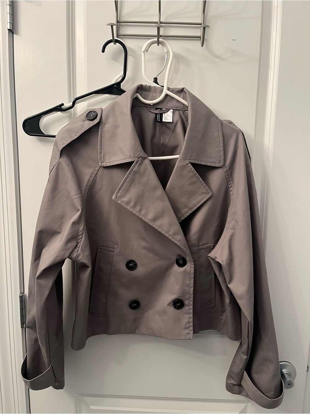H&M Cropped Double-Breasted Trench Coat in Taupe